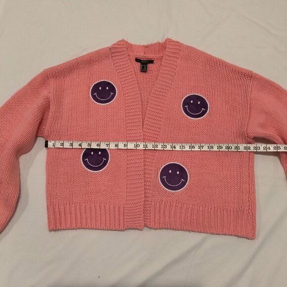 Forever 21  Pink Open Cardigan with Smiley Face Patches  Size XL - Picture 4 of 6